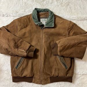 VTG L.L. Bean Jacket Mens L Leather Suede Bomber Flannel Lined USA Made 90s